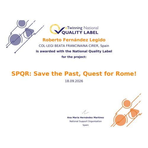 El projecte eTwinning SPQR: Save the Past, Quest for Rome, ha obtengut el segell de qualitat nacional.